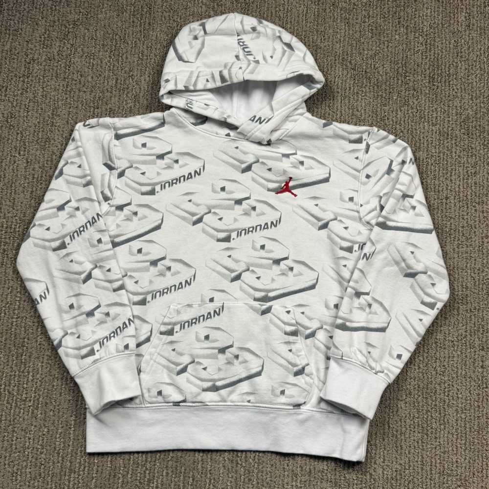 Nike Air Jordan Fade Away Hoodie Pullover Sweatshirt Youth L 12-13 Yrs White